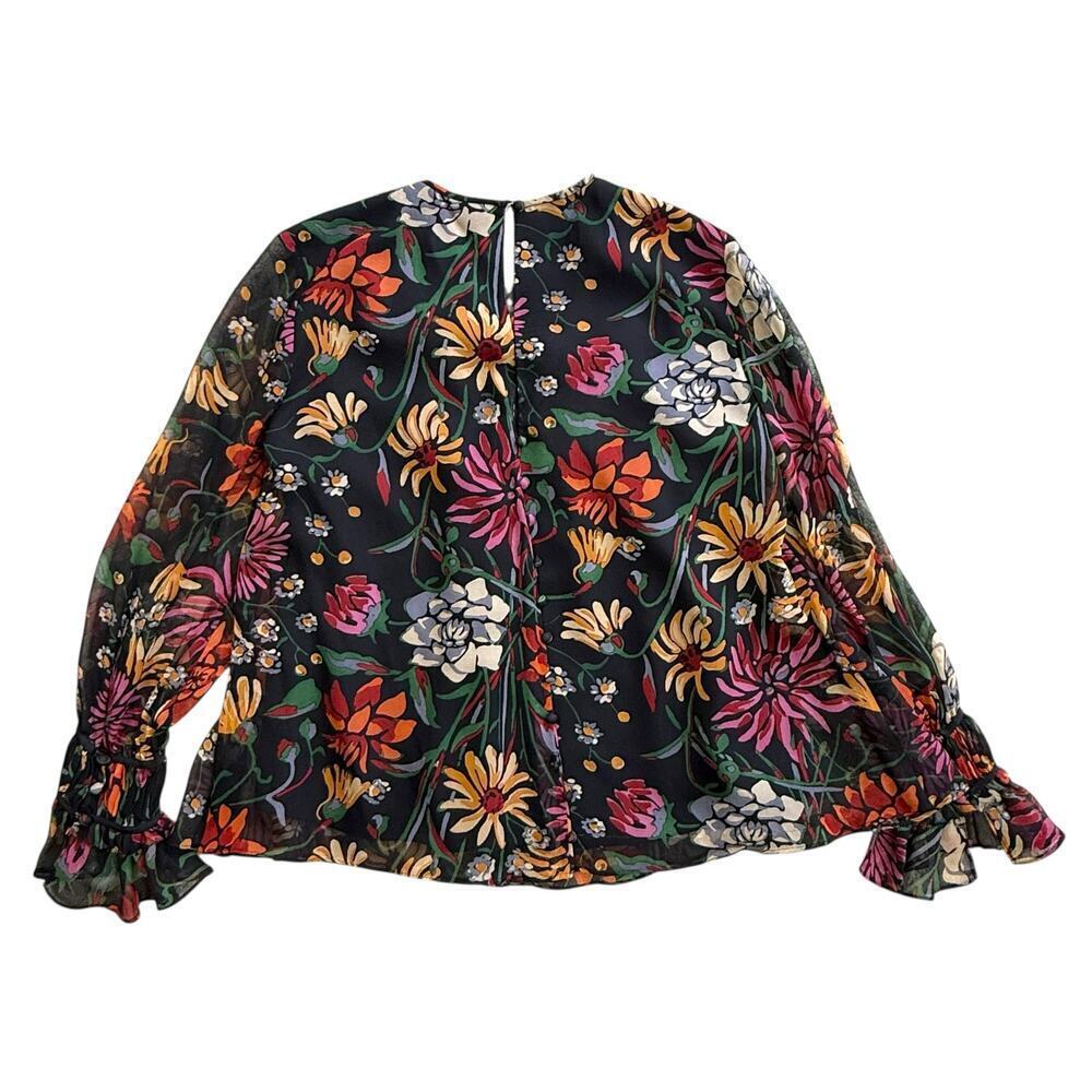 Cinq à Sept Monarch Wildflower Print Ruffle Long Sleeve Silk Blouse Top Size XS